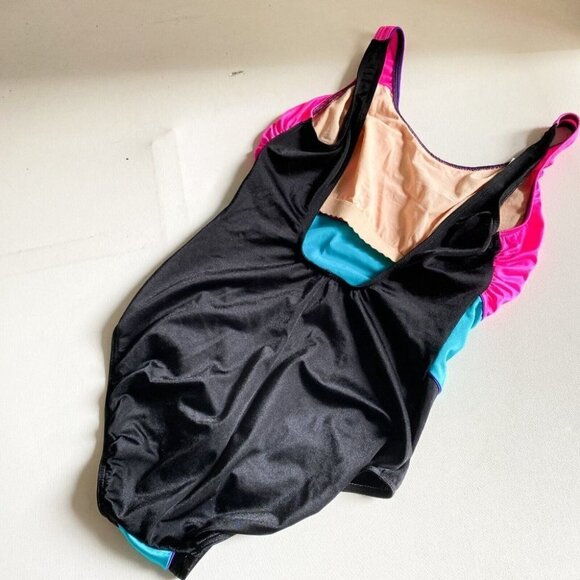 Vintage Christina Neon Pink Blue Low Back One Piece Swimsuit L - Picture 4 of 7